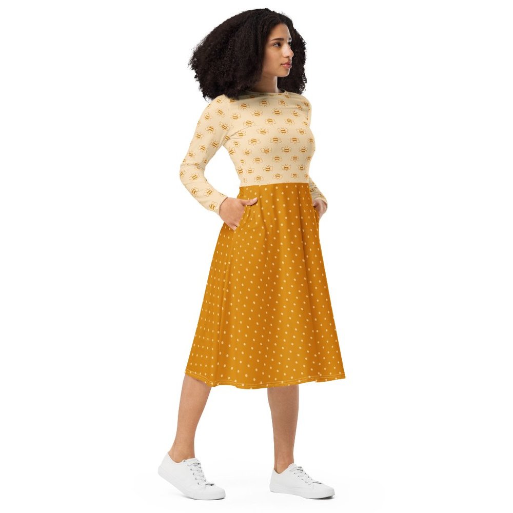 Honey Bees Polka Dot Pin Up Long Sleeve Dress